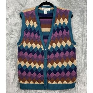 Vintage Orvis Sweater Vest Womens Size Large Grandpa Mixed Pattern Academia